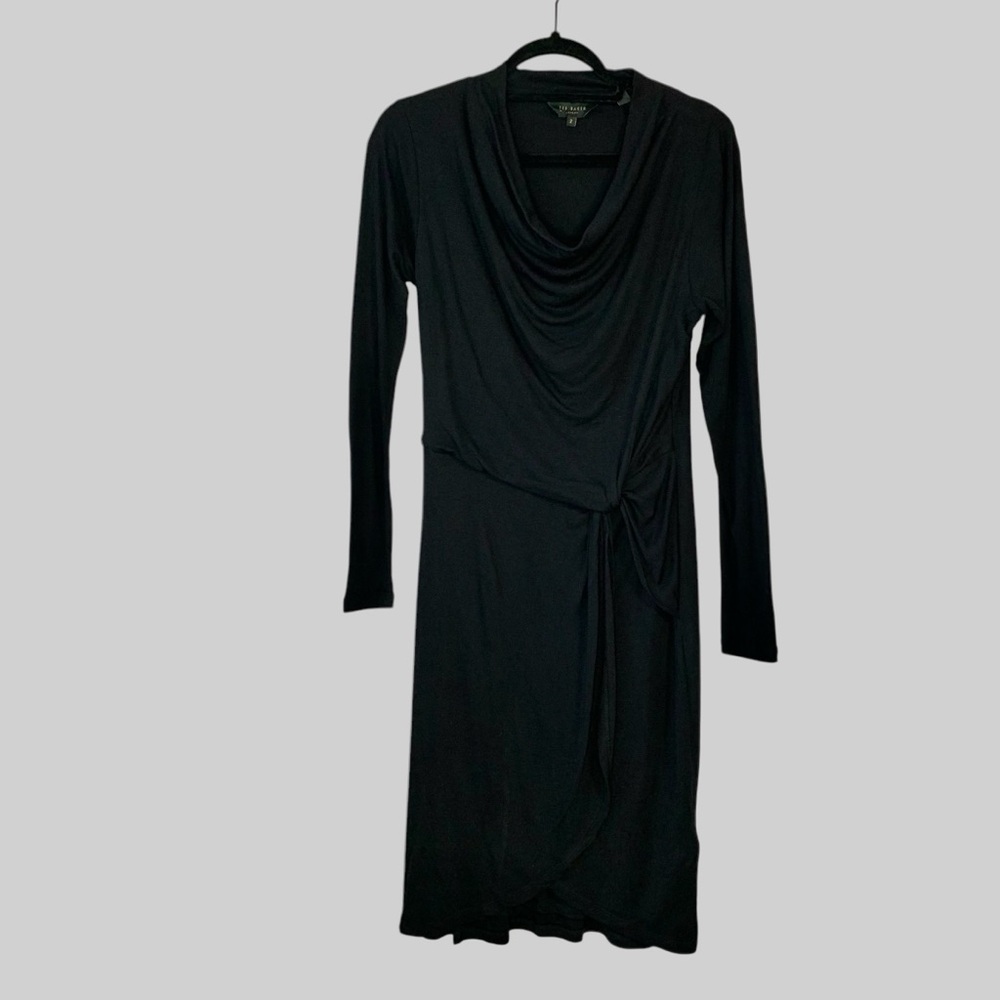 Ted Baker London Neyda black cowl neck twist dress with long sleeves. Size 2